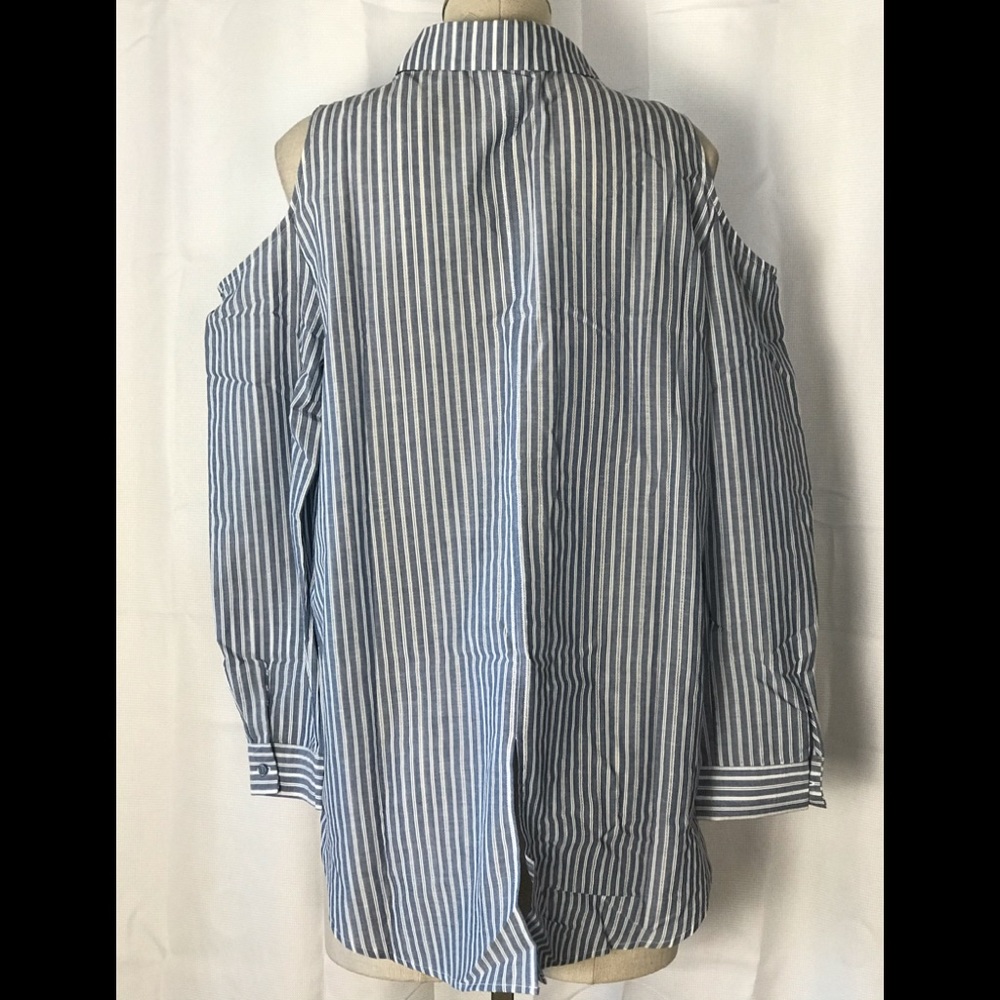 PLEIONE Cold Shoulder Button Up Stripe Top XLP - Picture 3 of 8